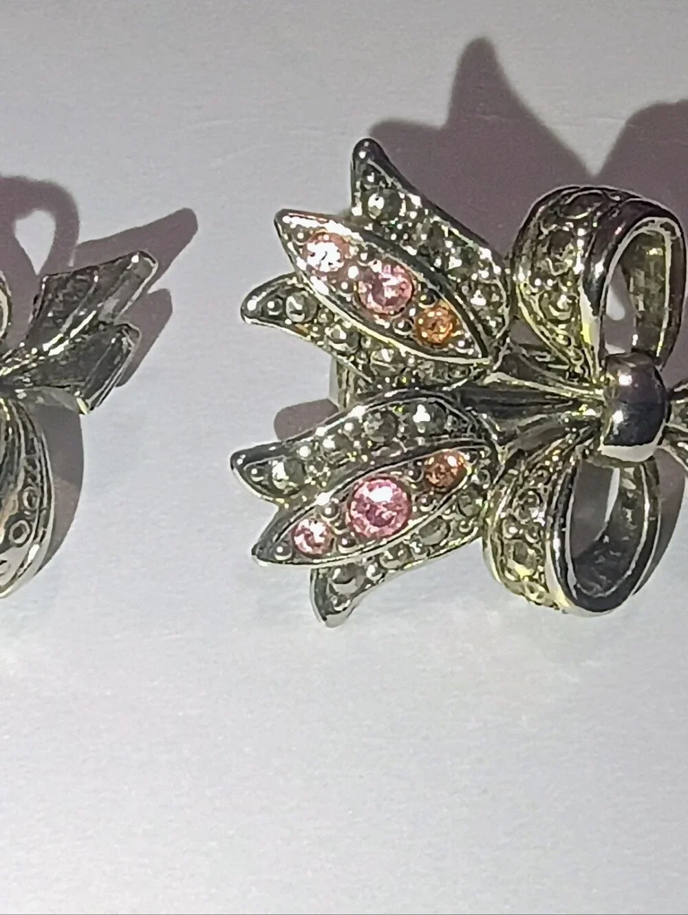Avon Silver Tone Pink Crystal Floral Brooch and Earring Set